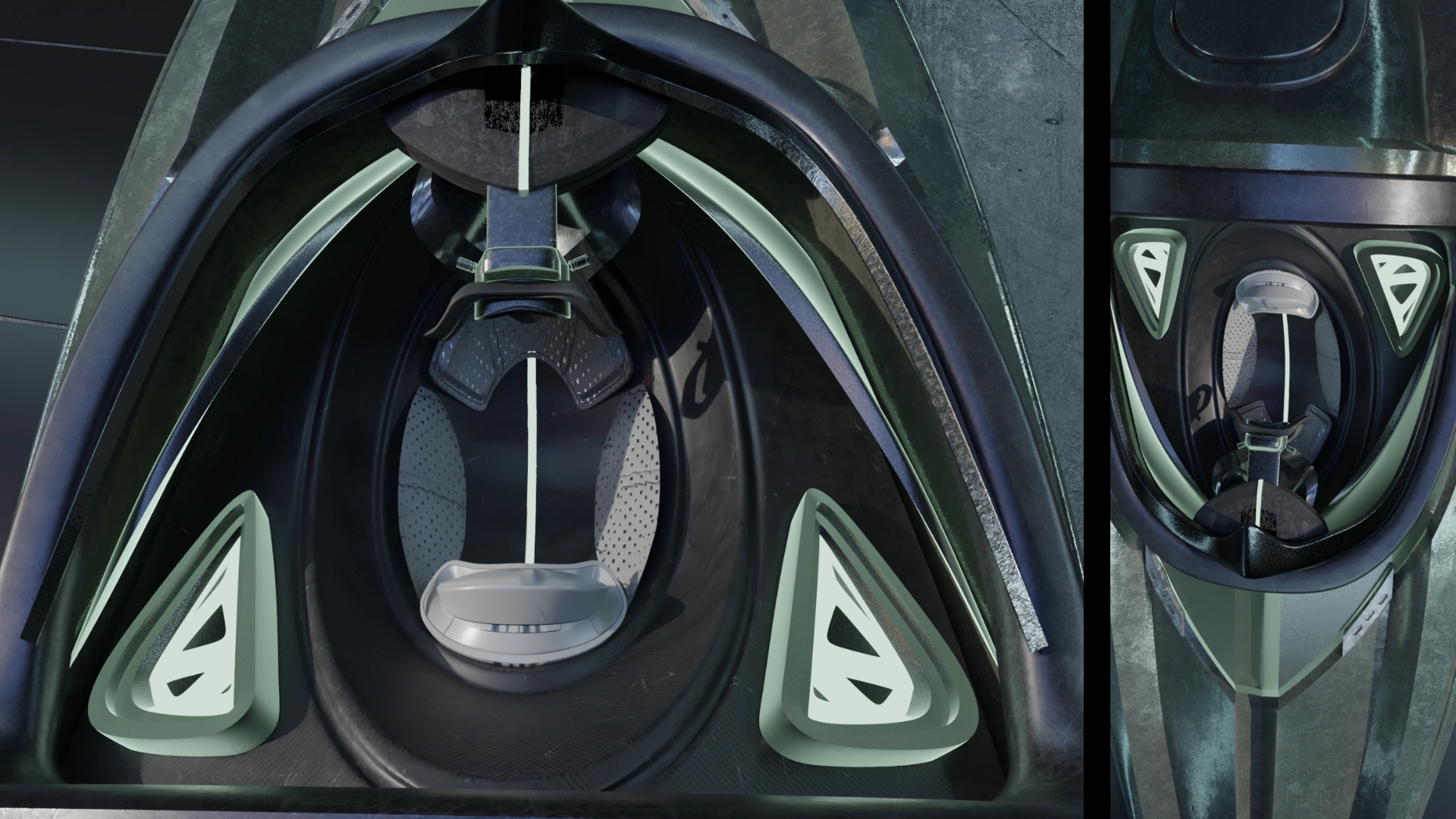 Realized cockpit · Seat, hand controls and surrounding hull surfaces.