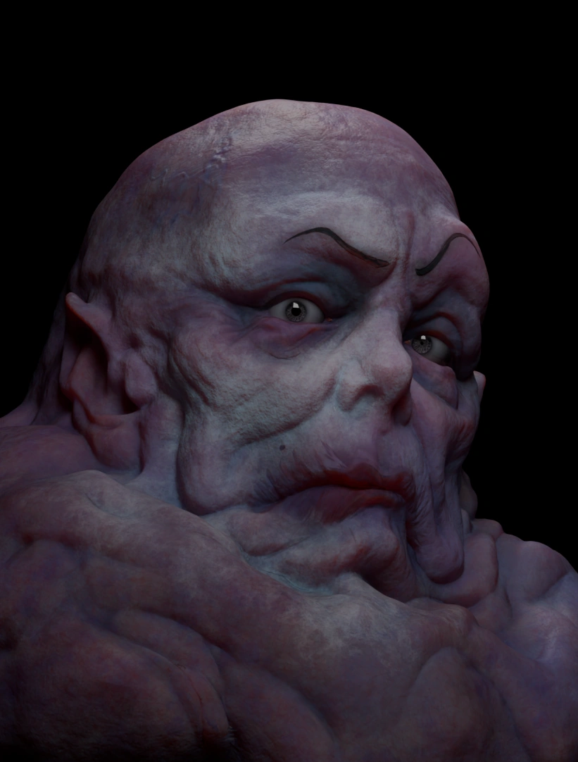 Head study · Facial folds and surface detail.